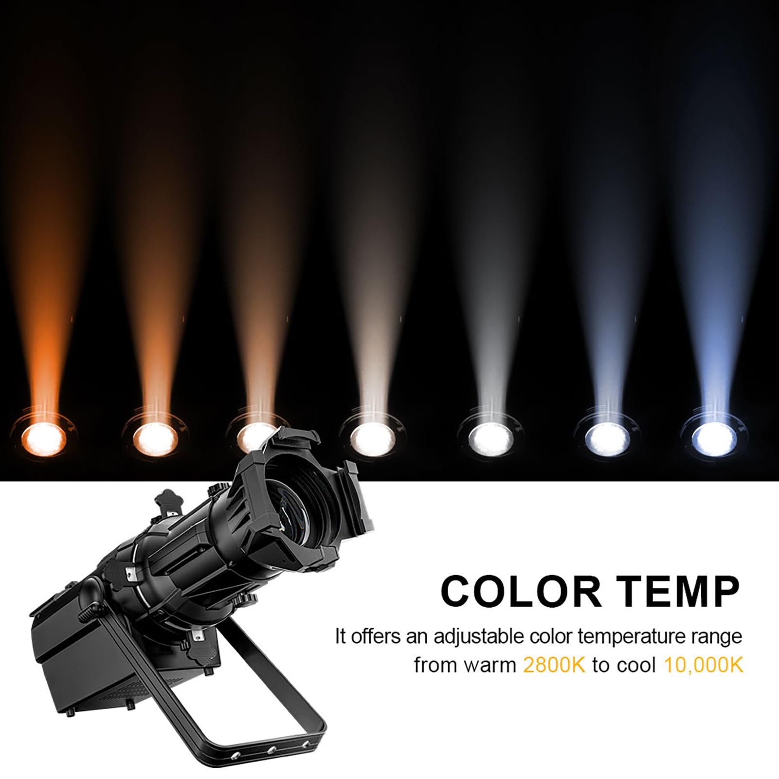 Condition photo showing Good Condition for  shehds leko profile stage spotlights led zoom 250w cool white+warm white, 19° angle, 2800k to 10,000k par ellipsoidal lights, dmx512 disco dj lights for show
