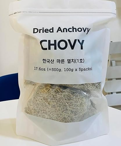 CHOVY Anchoa seca tamaño pequeño 17.6 oz ( 17.64 oz, 3.53 oz x 5 paquetes) CHOVY(1) anchoas coreanas