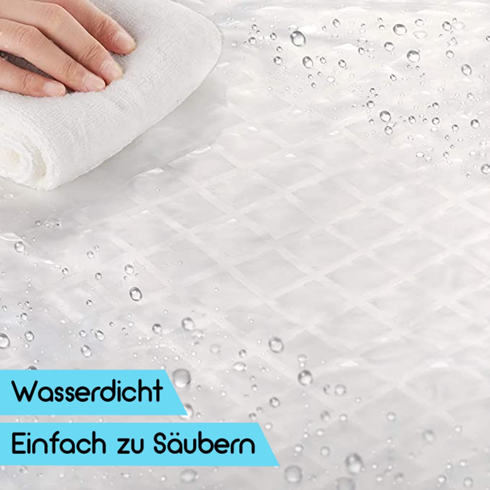 Rideau de douche transparent 180 x 180 cm, imperméable, motif gaufré, 12 crochets inclus, décoration de salle de bain élégante, facile à nettoyer et élégant