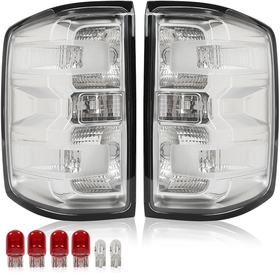 GRAND ORANGE Rear Tail Lights w/Bulb Compatible with Chevy Silverado 1500 2014-2018 /Fit Silverado 2500 HD 3500 HD 2015-2019 Clear Lens Clear lens 14-19 Silverado/Sierra