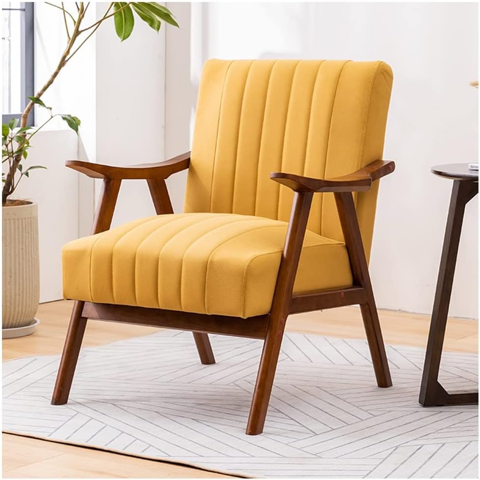 Sofa Chair For Bedroom, Mid Century Modern Chair, Fabric Armchair Single Upholstered Leisure Chair Wooden Frame Reading Chair Wingback Chair Comfy Lounge Chair For Balcony Office ( Color : Yellow )