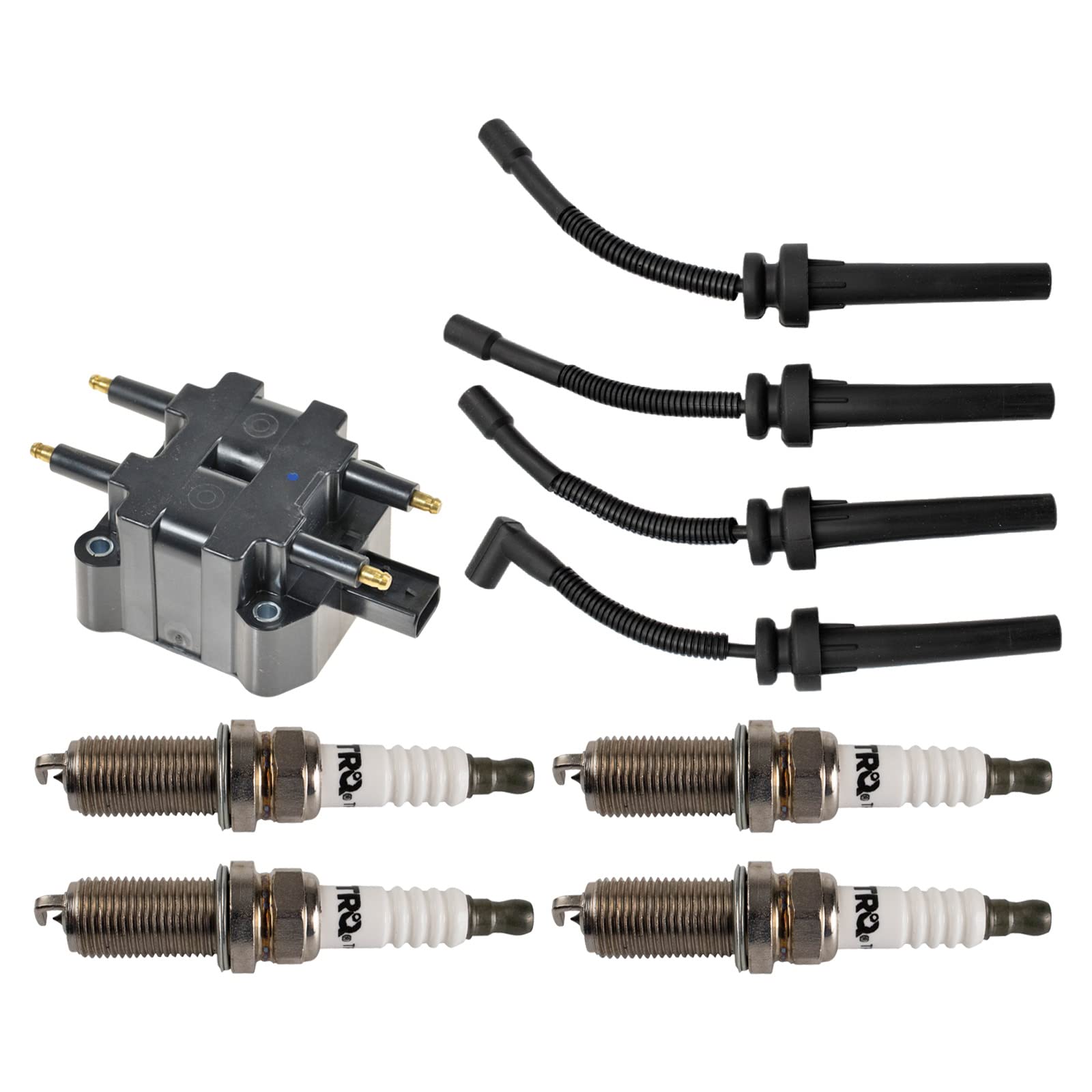 TRQ Ignition Kit – Coil, Spark Plugs, Wire Set For 2000 Chrysler Cirrus, 1997-2005 Dodge Neon, 1997-2000 Stratus, Plymouth Breeze