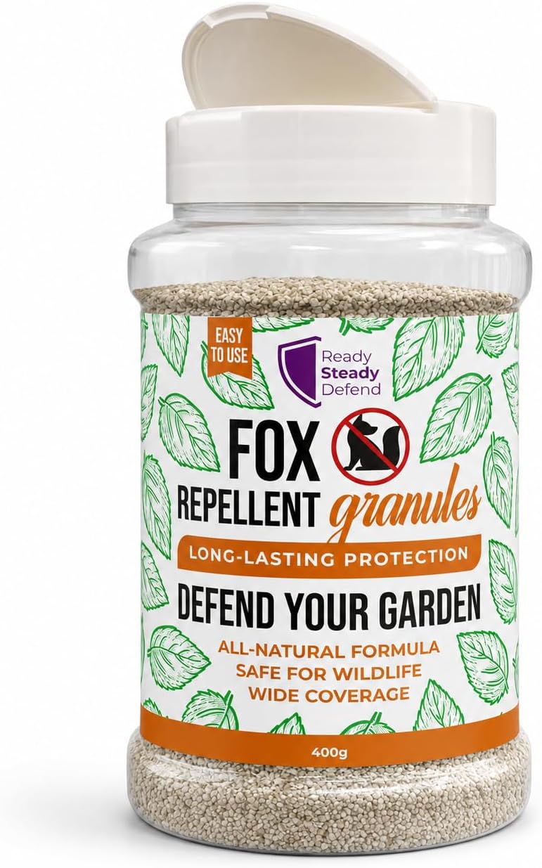 โ Fox Repellent Granules for Outdoor Areas โ 400g Garlic Formula to Disrupt Fox Scent Marking โ Helps Discourage Visits โ Covers Up to 200mยฒ โ Easy Garden Use