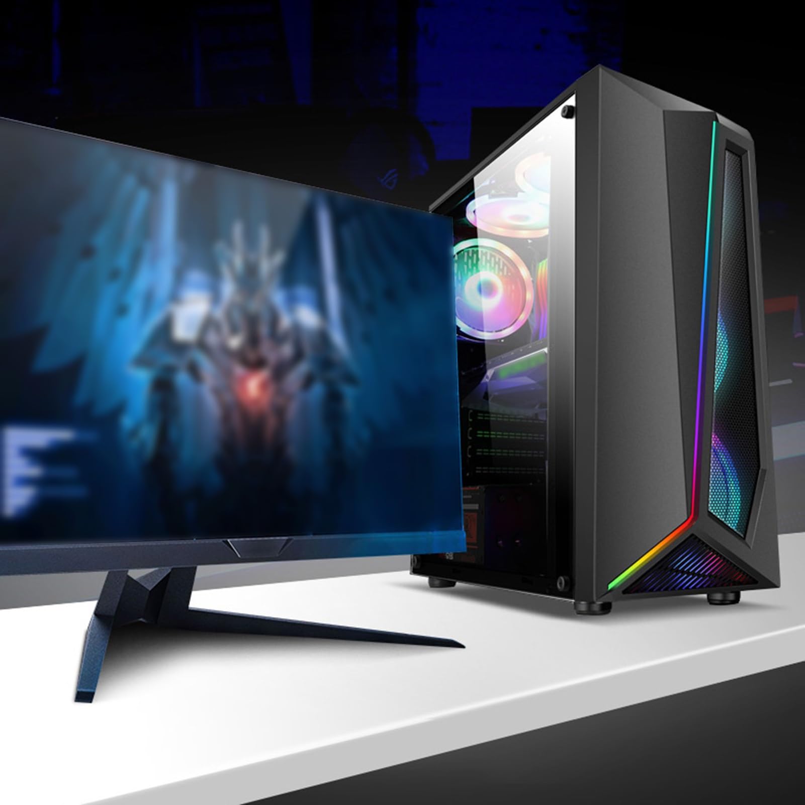 Obudowa komputera, Obudowa do gier PC, Obsługuje formaty ATX/M-ATX/ITX, 6 wentylatorów, Obsługuje chłodzenie wodne, Pasek świetlny RGB z przodu, Nadaje się do gier biurowych (Size : White)