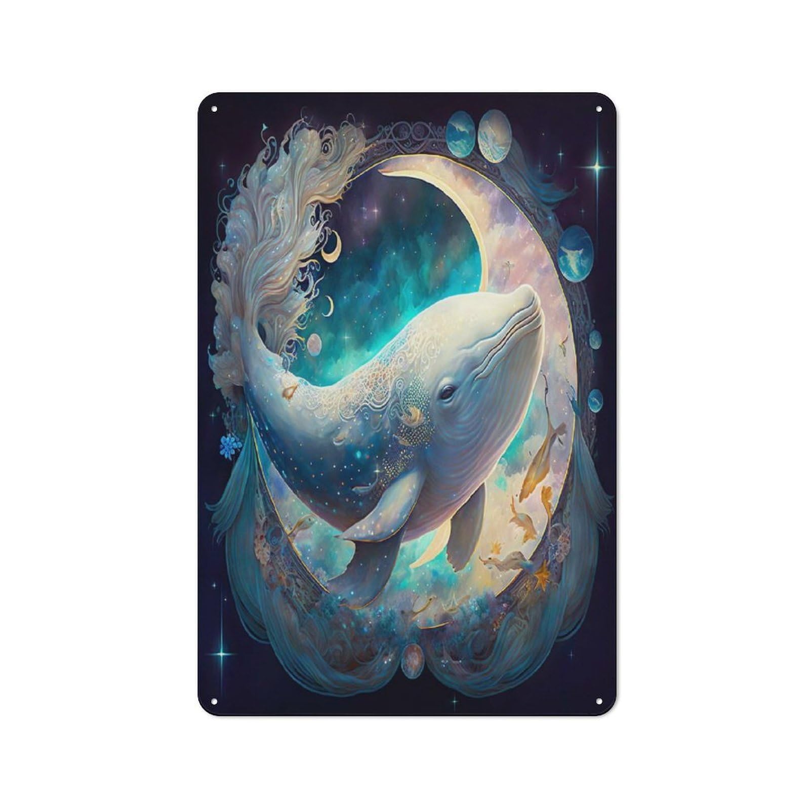 Junmoney Celestial Whale Tin Wall Plaque 30X20cm With For Workshop Wall, Suited To Makers And Diy Enthusiasts