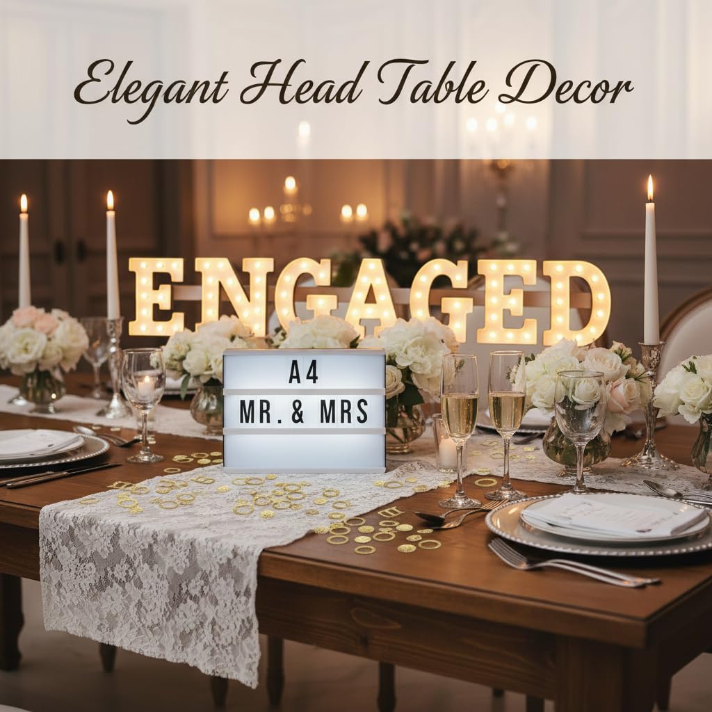 Juego de 9 piezas de decoración de fiesta de compromiso con 7 letras LED comprometidas, caja de luz retro con 96 letras y personajes, y confeti brillante para decoración de propuesta de boda