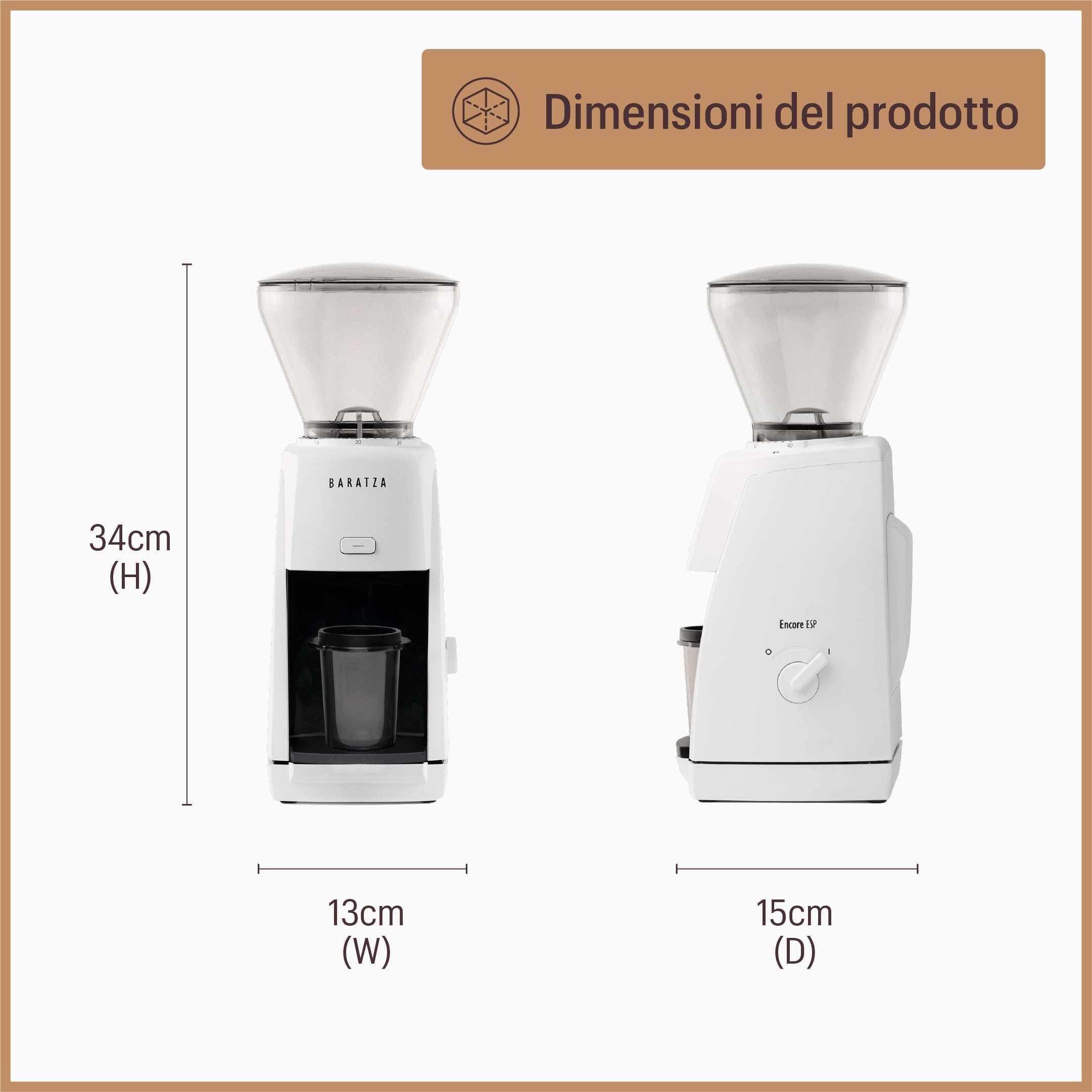 Baratza - Macinacaffè Encore ESP 230V - Elettrodomestici per la Casa, Macina Caffè Elettrico per Caffè in Grani - Grinder Specializzato per Espresso, Nero