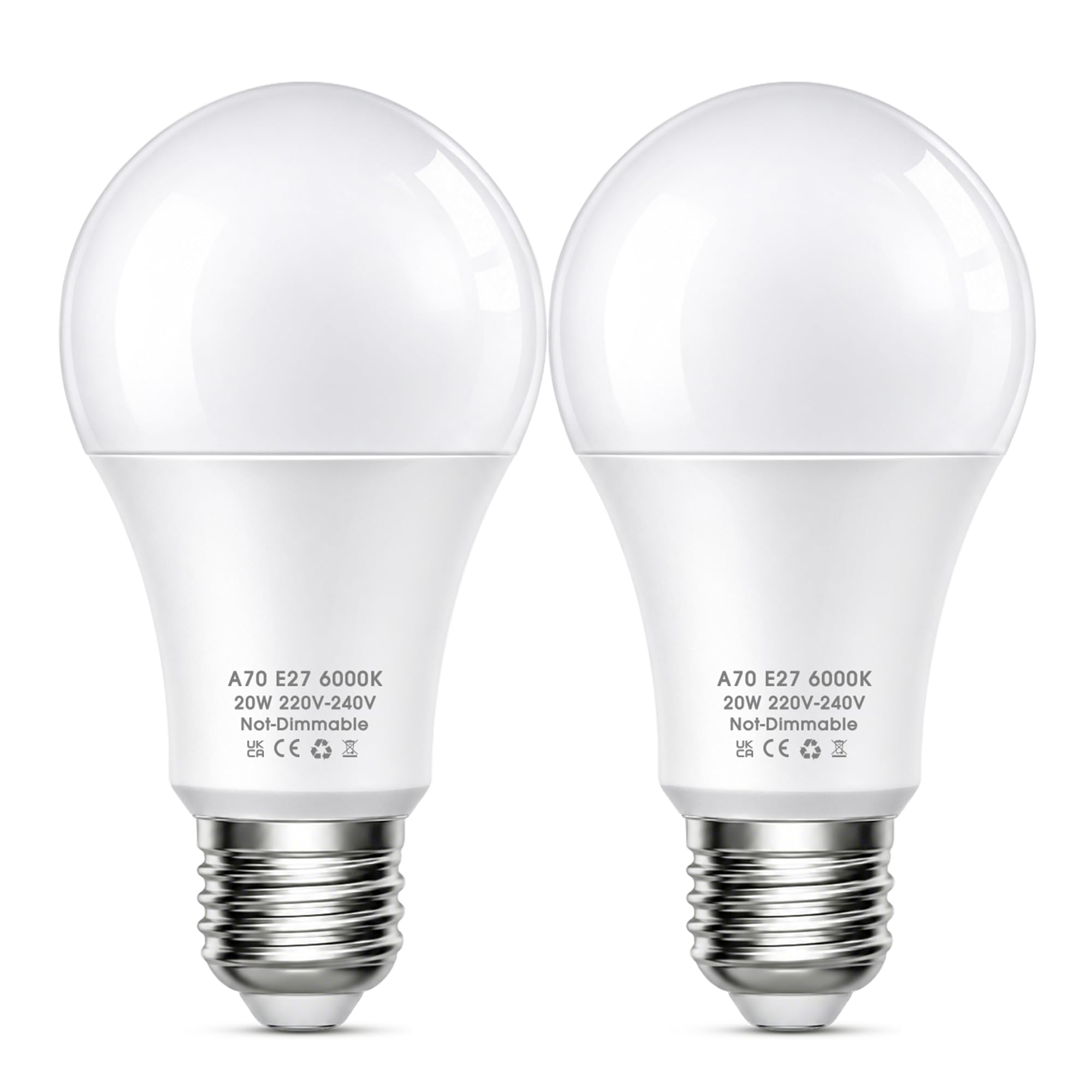200W Equivalent LED Screw Bulbs, 20W E27 LED Bulbs Cool White 6000K, 2 Pack