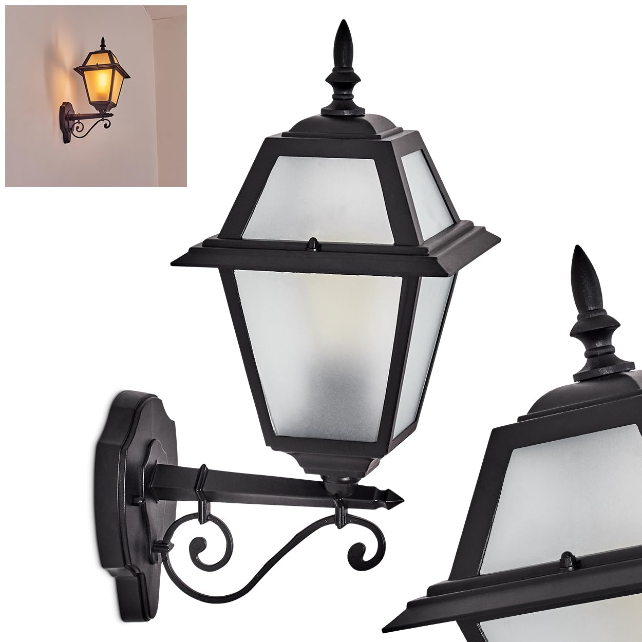 Lámpara de pared para exteriores HOFSTEIN Fornelos, metal/cristal en blanco/negro, con diseño vintage/antiguo/rústico, jardín, exterior, terraza, patio, puerta principal, E27, IP44