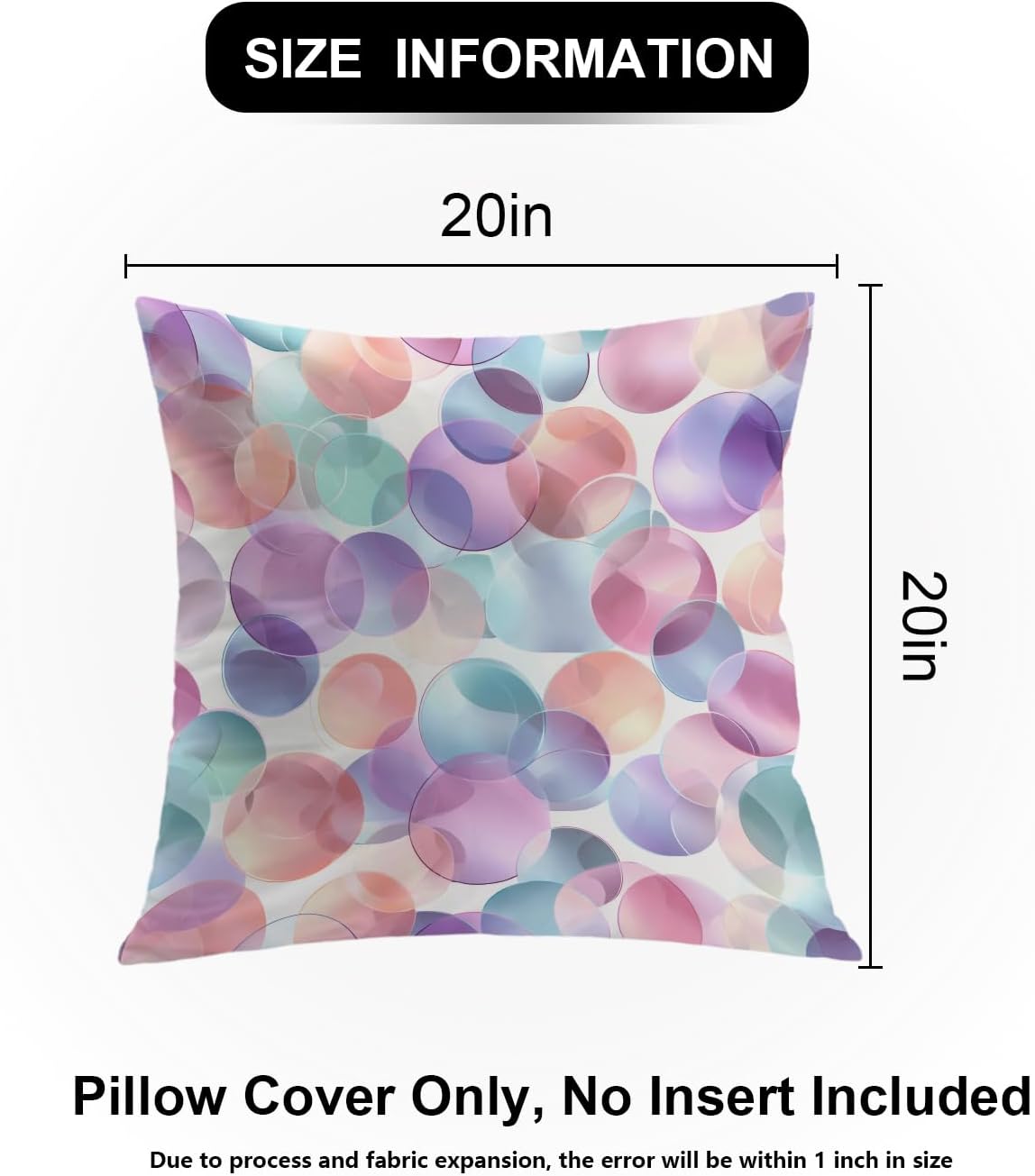 Shrahala Dreamy Pastel Aesthetic Decorative Throw Pillow Cover, Translucent Circles Airy Square Pillowcase Blended Double-Sided No Inserts for Bedroom Living Room Set of 2 (20 x 20 in)
