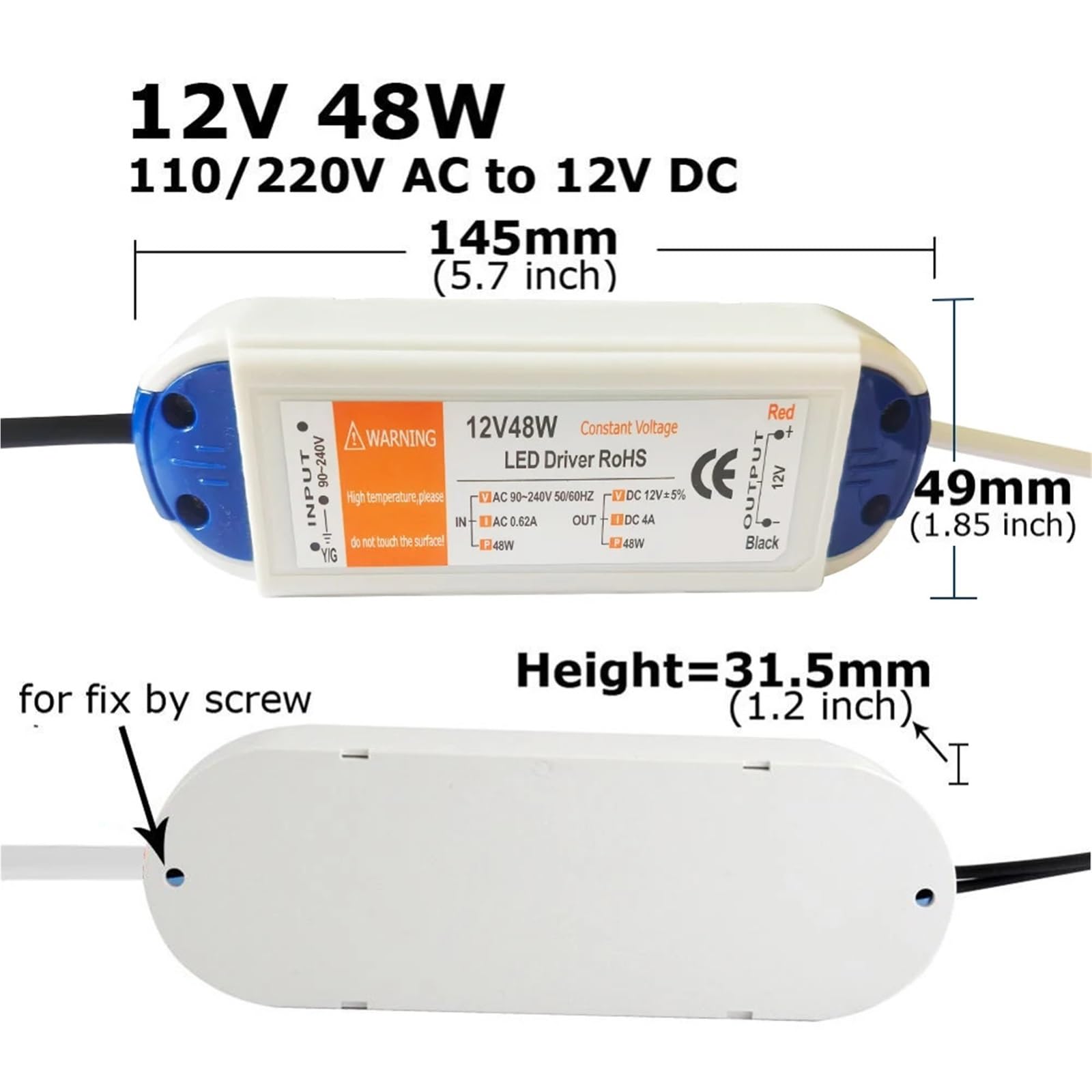 Driver LED 12V AC 110V 220V a alimentatore DC 18W 28W 48W 72W 100W Adattatore 12 Volt Trasformatore for illuminazione a striscia(12V 72W)