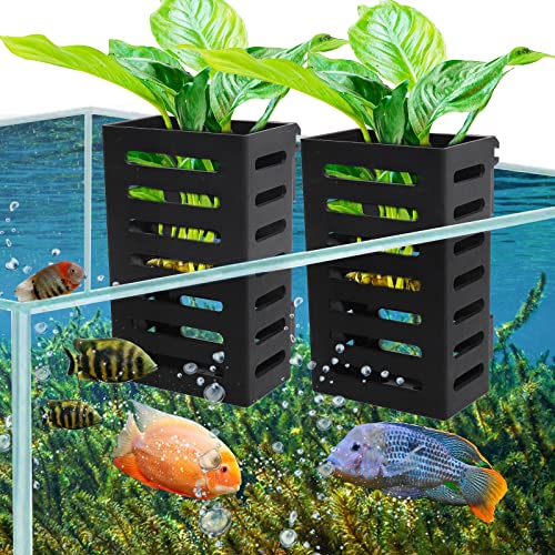 Jcabin Aquarium Plant Holder 2 Pack With 4 Pcs Suction Cups, Plastic Aquatic Plant Pot With Hole For Fish Tank Aquarium Hanging Plant Cultivation And Aquarium Decor, 3 Holder Size To Adapt #TOP2