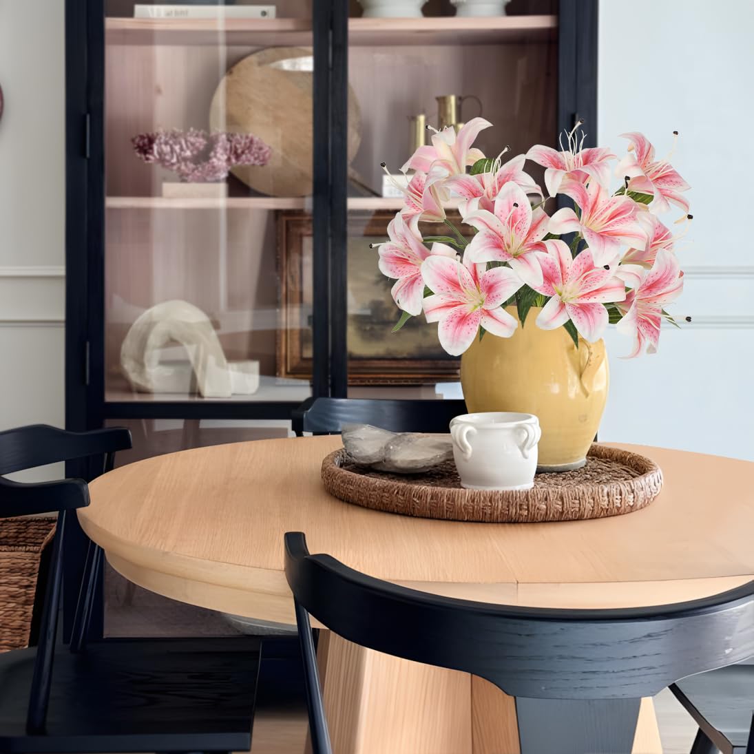 Oairse Set di 2 mazzi di fiori artificiali di giglio rosa finto con 12 teste, fiori finti realistici per la decorazione della casa, centrotavola per matrimoni, regalo fai da te, composizioni floreali