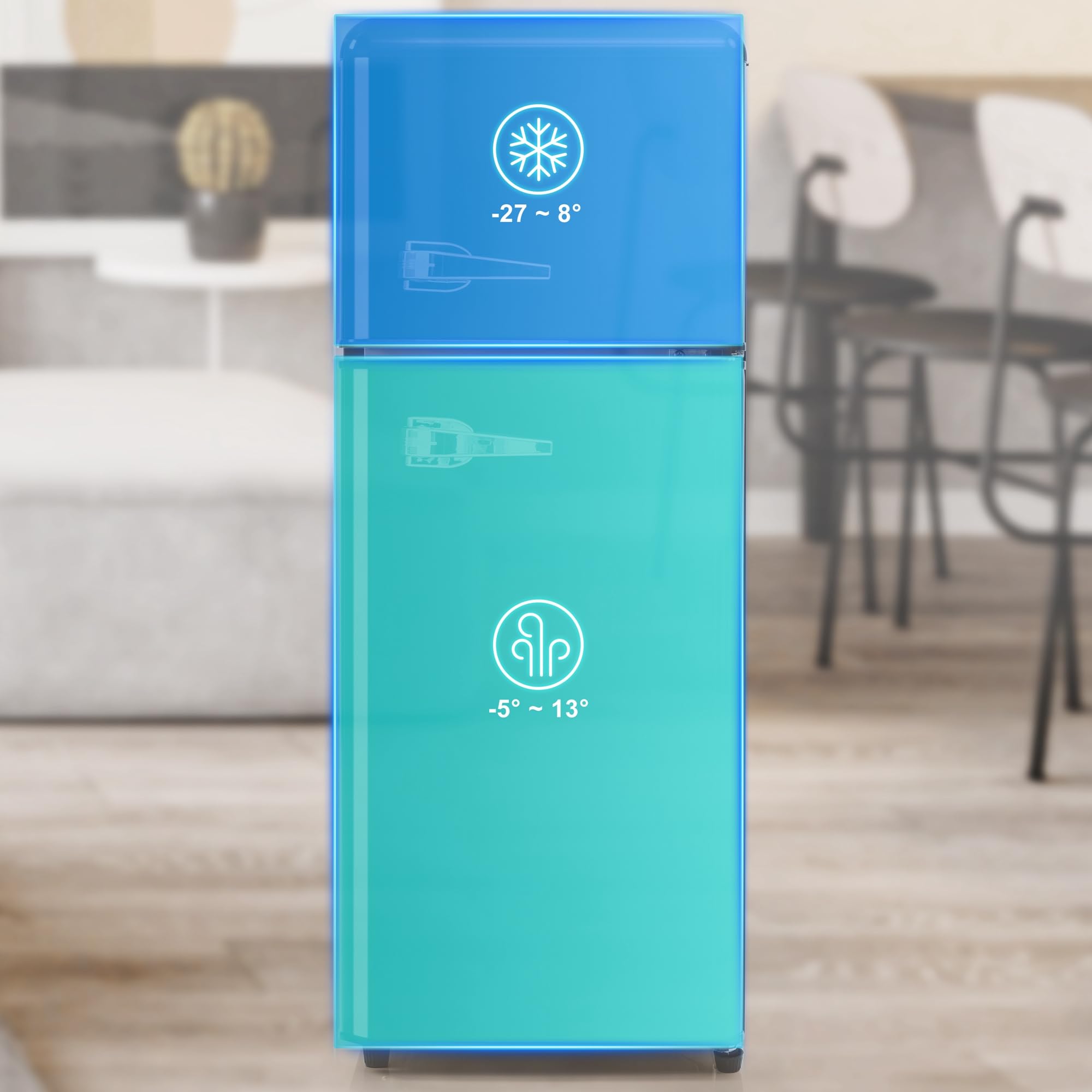 Frigorífico Mini 92L, Frigorifico Pequeño con Congelador (28L+64L), Frigorifico Combi con LED, 105,5x41x45,5 cm Frigorífico no Frost con 2 Estantes Ajustables, 116 kWh/año, -27°C∽13°C (Black)