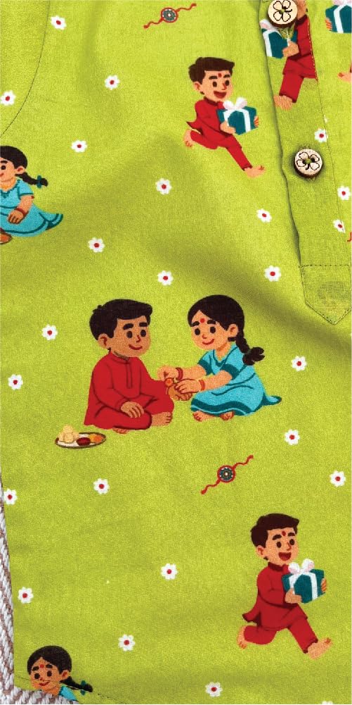 BHAAKUR Organic Cotton Unisex Kurta Set Threads of Love- Rakhi Kurta with Pyjama for Toddlers and Infants| Soft and Breathable| Full Sleeves| Double Layered (12-18 Month) Green 2