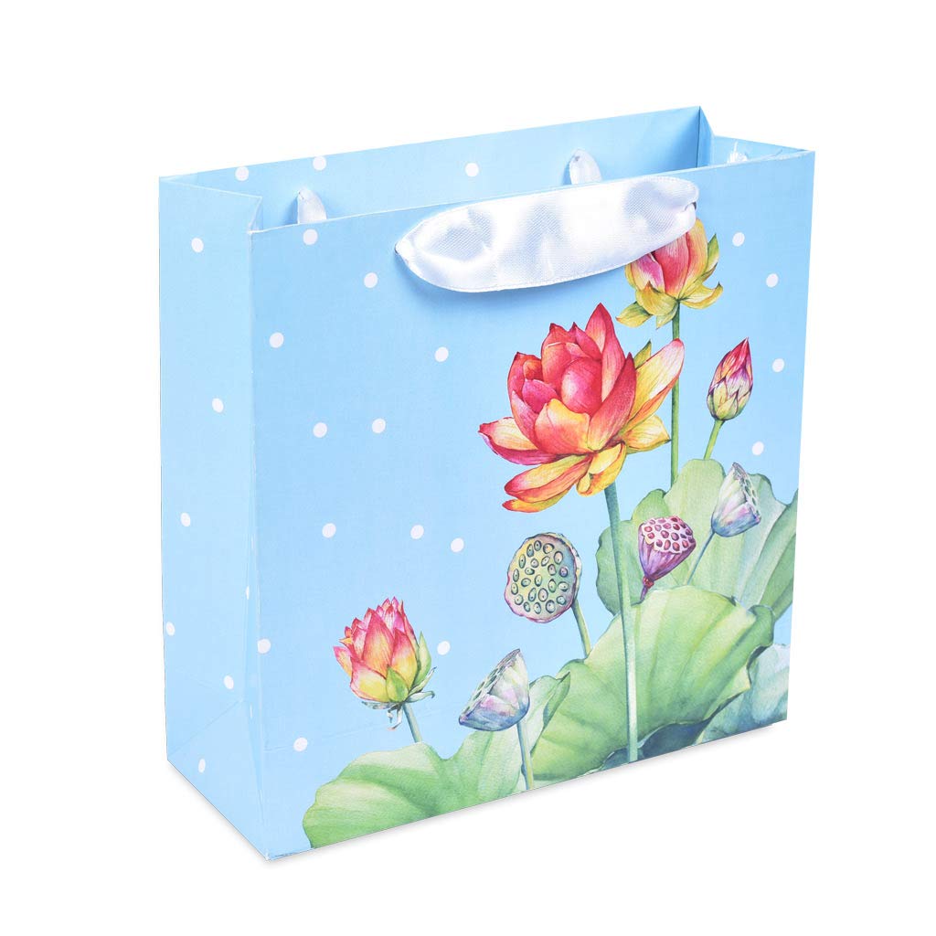 Sapco Premium Gift Paper Bag Diwali Festival Lotus Bloom (Small 8X8X3-Inch), Pack of 10 pieces,Blue (B08DV983VT) Amazon Price History, Amazon Price Tracker