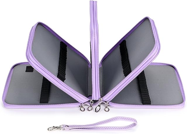 BTSKY PU Leather 160 Inserting Super Large Capacity Multi-Layer Students Colored Pencil Wrap Storage Case Bag Pouch Holder Stationery Organizer (no Pencils) (Purple)