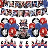 WEedsy Anime Birthday Party Supplies, including Cake Topper, Cupcake Toppers, Banner, Latex Balloons,It is Very Suitable for Boy's and Girl Anime Themed Birthday Party Supplies., Black