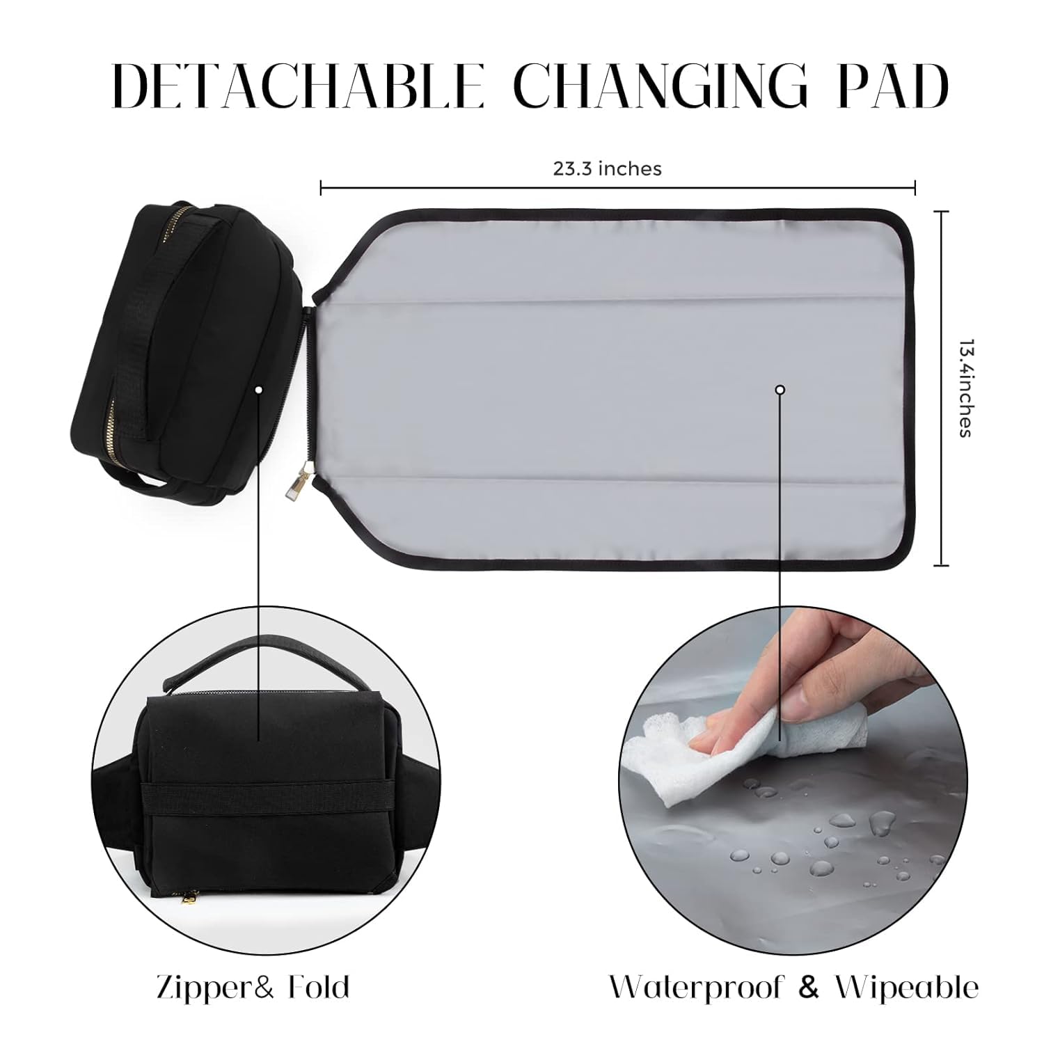 printe Mała torba na pieluchy z przenośną podkładką do przewijania, nerka crossbody z kieszenią na chusteczki do wózka dziecięcego, damska torba na talię w podróż, czarna, duża