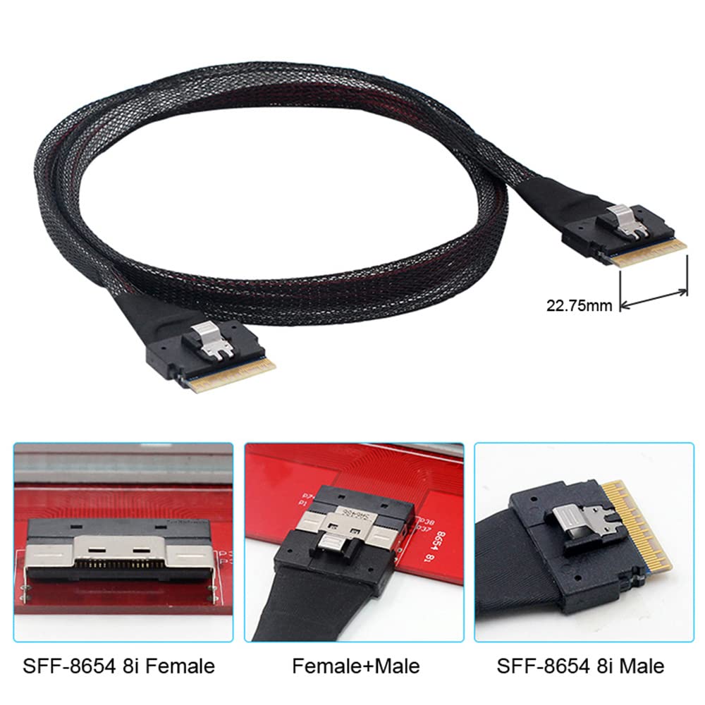 PCI-E Slimline SAS 4.0 SFF-8654 8i 74pin host a SFF-8654 74Pin Slim SAS Cable de destino 50 cm