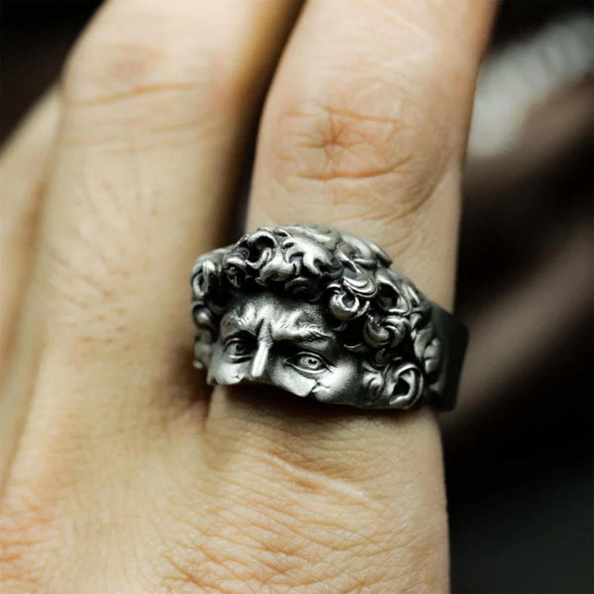 Anillo de David roto para hombre y mujer – Anillo clásico de acero inoxidable David de Stee Michelangelo – Anillo de arte de David con estatua, Metal, Sin piedras preciosas 2