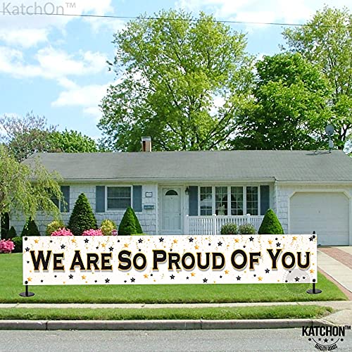 Image of Graduation Decorations 2026 | XtraLarge We Are So Proud of You Banner - 120x20 Inch | White and Gold Graduation Yard Banner for Outdoor Decorations 2026 | Class of 2026 Decor | KatchOn