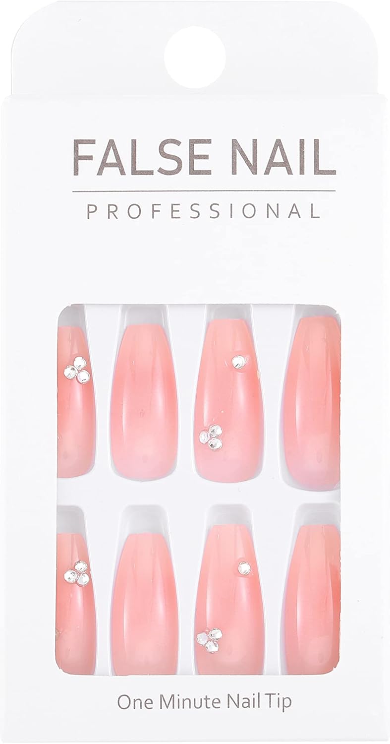 Sethexy Long Ballerina Fake Nails Pink Glossy Stick on Nails Design False Nails 24Pcs Acrylic Art Press on Nail Tips (Pink Star) - Image 3