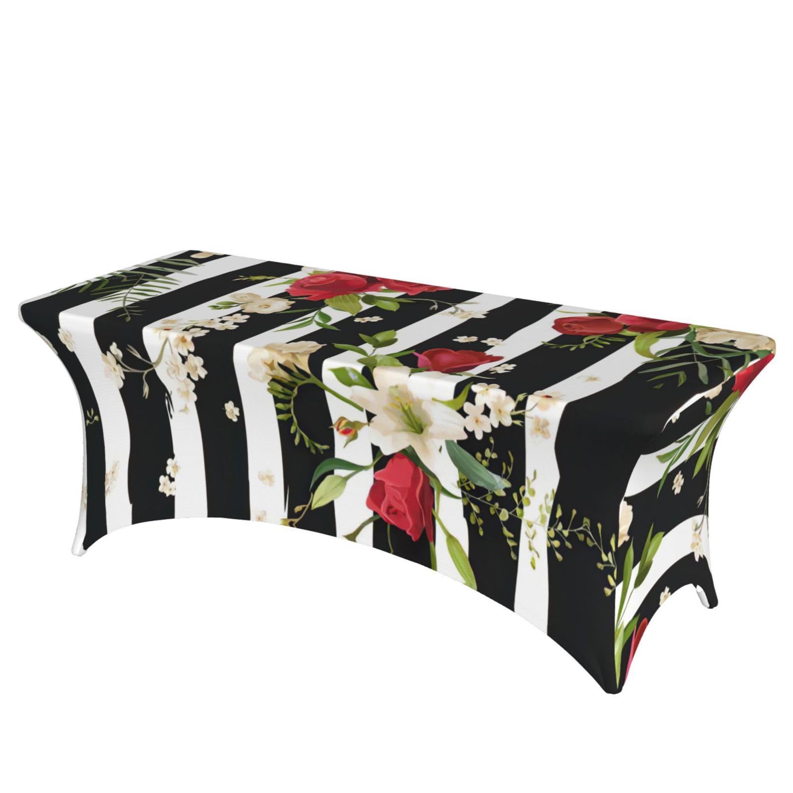 Housses de table extensibles rectangulaires EdWal à rayures noires et blanches 1,8m