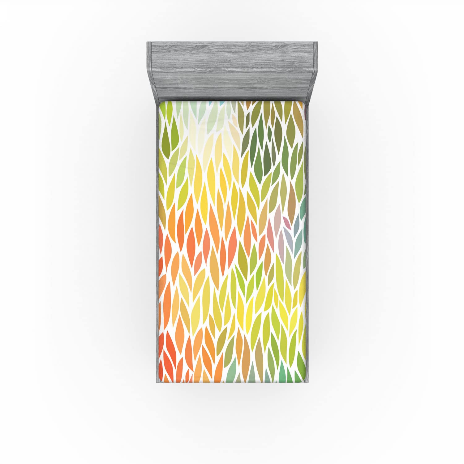 Ambesonne Leaves 2 Pack Fitted Sheet, Funky Floral Colorful, Bed Cover All-Round Elastic Deep Pockets 2 Pieces, Package Contains 2 Twin Size Fitted Sheets, Orange Yellow