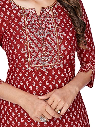 Image of Vbuyz Women's Printed & sequience work A-line Cotton Pink Kurta Pant With Dupatta