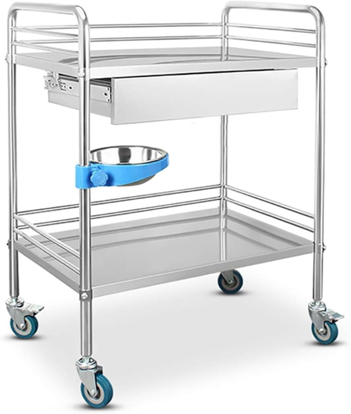 Medical Stainless Steel Trolley2/3 Layer Laboratory Cart with Drawer Mobile Clinic Trolley Silent 360° Wheels Tool Cart for Beauty Salon and Spa(2 Layer-61 * 41 * 91Cm)