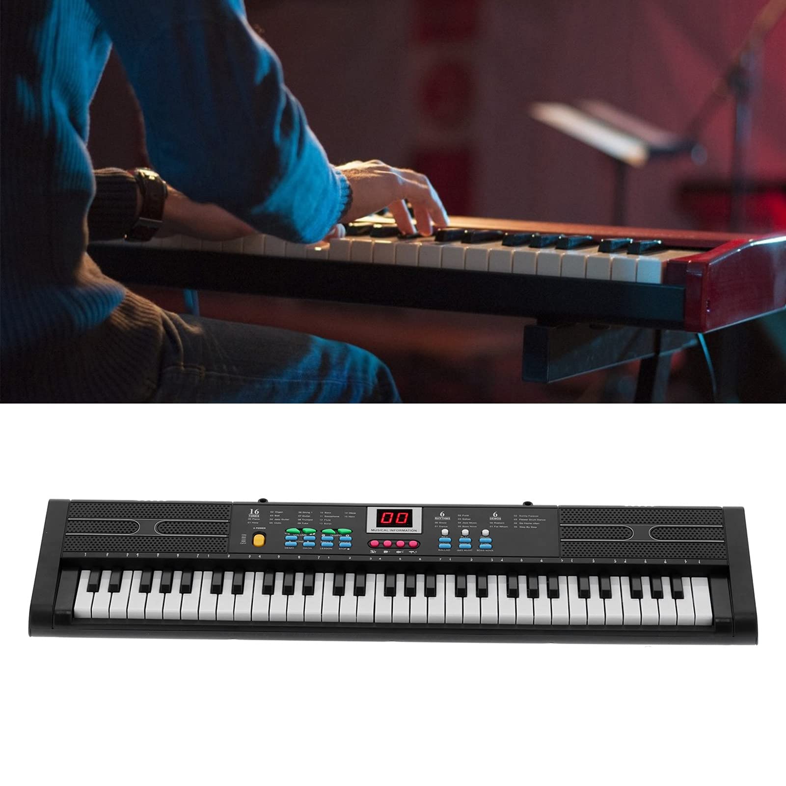 Elektryczna Klawiatura Pianino 61 Klawiszy Instrument Fortepianowy MQ6187 z Wieloma Trybami Zasilania dla Początkujących i Dzieci od 1 do 10 Lat