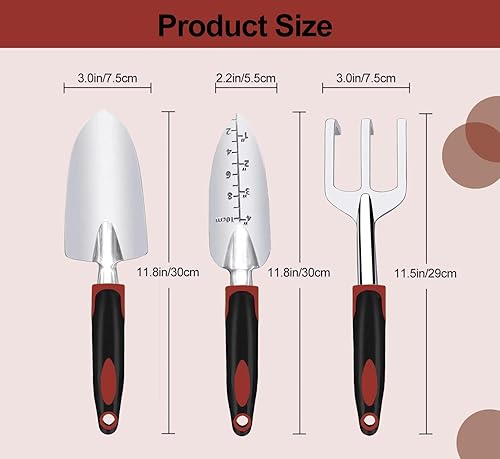 Miniatura 2 de Juego de herramientas de jardín, herramientas de jardinería de 3 piezas, incluye paleta de jardín, paleta de trasplante y rastrillo de mano con