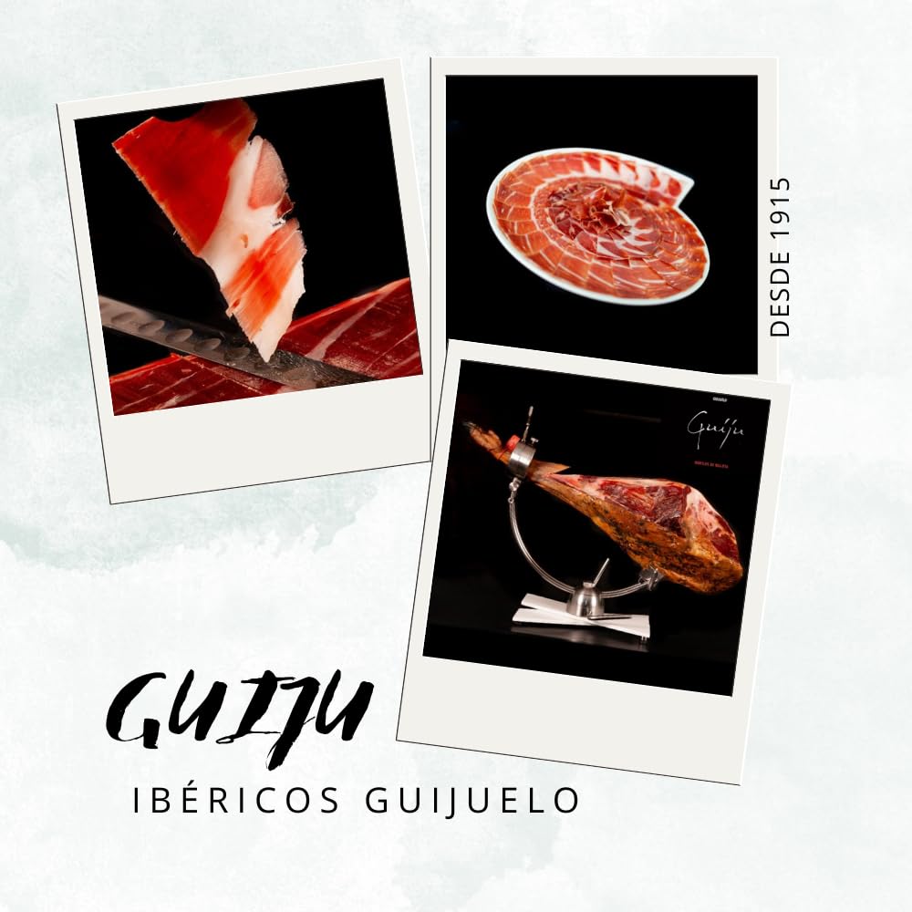 JAMÓN IBÉRICO DE BELLOTA 50% RAZA IBÉRICA -10 PLATOS DE 100 GR A CUCHILLO+ REGALO CHORIZO O SALCHICHÓN IBÉRICO DE BELLOTA-LONCHEADO- MARCA GUIJU-FABRICA DE SALAMANCA-REGALO NAVIDAD.