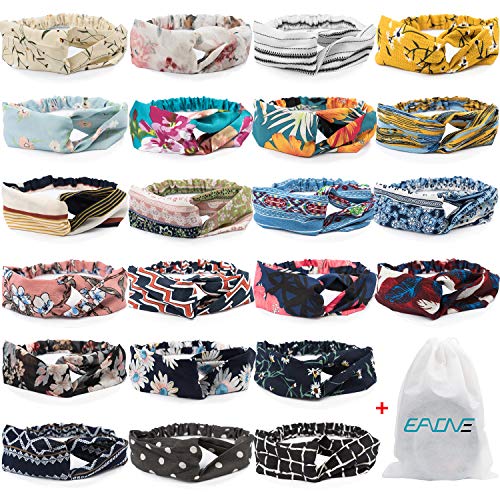 EAONE 22 Pack Boho Headbands, Flower Printed Turban Elastic Hair Bands Criss Cross Women Girls Vintage Hair Wrap Hair Accessories with 1PC Pouch Bag