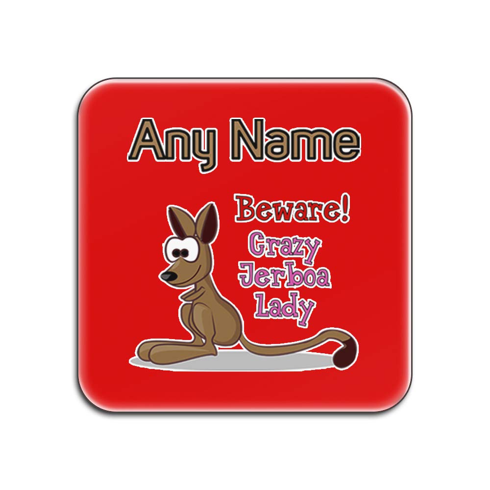 Dessous-de-verre Crazy Jerboa Lady personnalisable carré rouge brillant x4