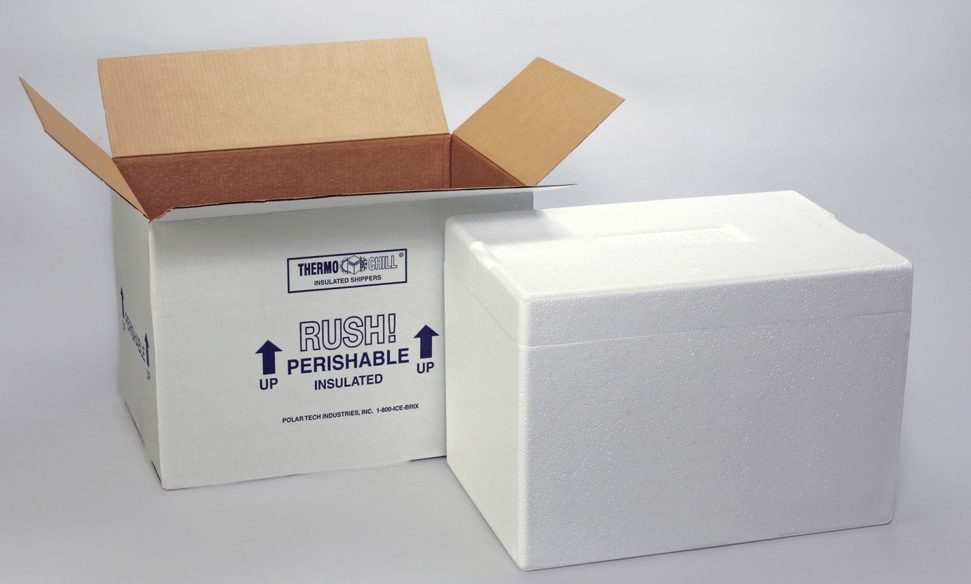 Thermo Chill Insulated Carton with Foam Shipper by Polar Tech – 17" x 10" x 10.5", Foam, WHT/BLU, Model 246C