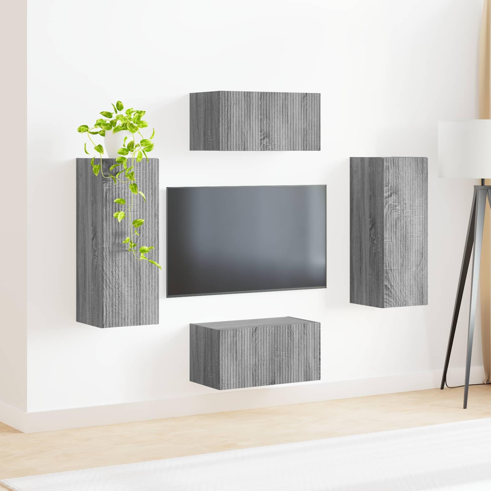 TV-Schrankset Wandmontiert 2-teilig, Graues Sonoma Holzwerkstoff, Modernes Media-Center für Wohnzimmer, Elegante Aufbewahrung, Platzsparendes Design