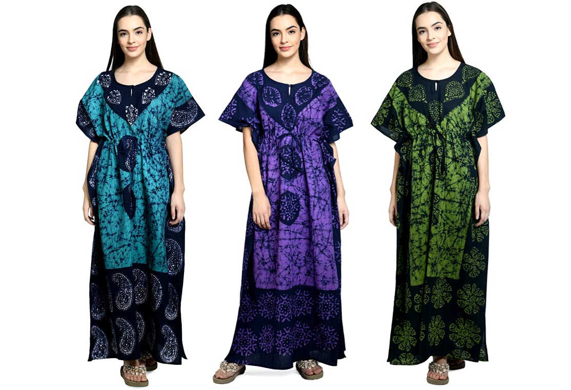 purpura Women's Cotton Kaftan Gown Maxi Nighty (Pack of 3)-picture-39