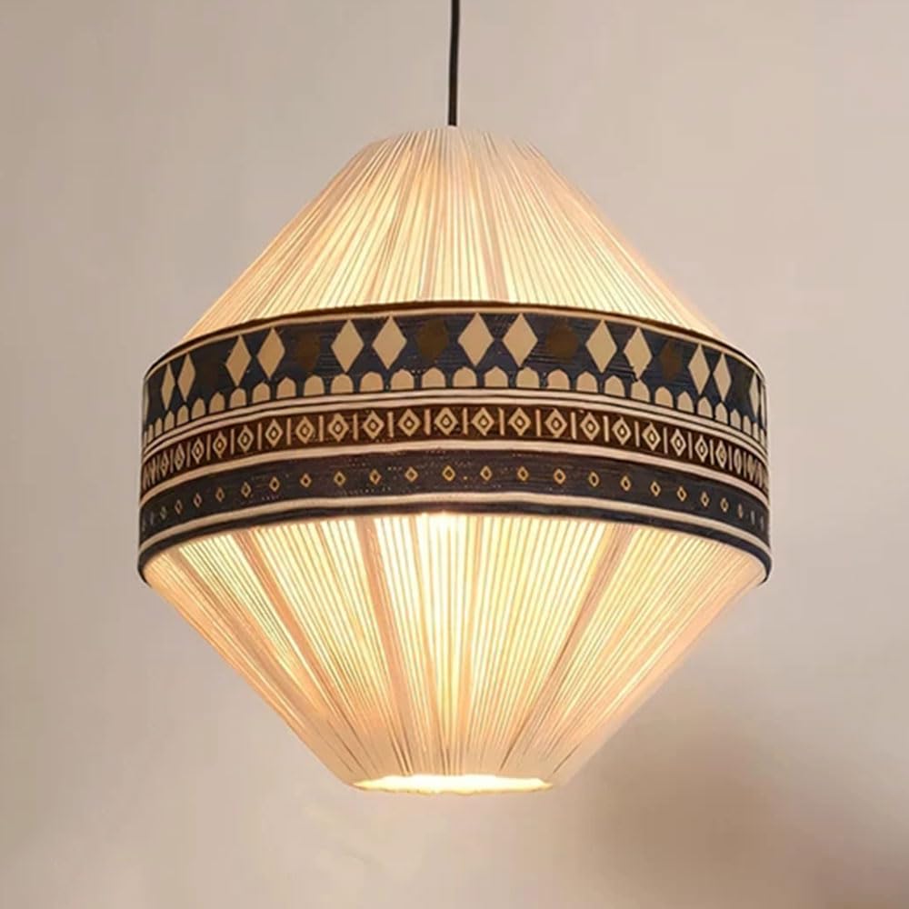 LQZCXMF Japanese Wabi-sabi Style Patterned Linen Hanging Lamp 19.7in Handmade Chandelier Sofa Living Room Decorative Ambient Lighting for Loft Coffee Shop Foyer Lighting Fixture for Bedroom Light