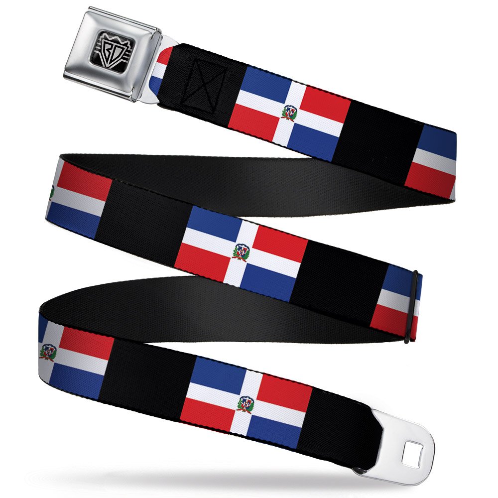 Buckle-Down Seatbelt Belt - Dominican Republic Flags/Black Blocks - 1.5