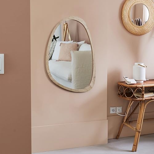 Miniatura 5 de sawsile Espejo de Pared Irregular para Baño, Madera Asimétrica Rústica de 24x36 Pulgadas, Espejo Grande Decorativo Único de Estilo Granja para