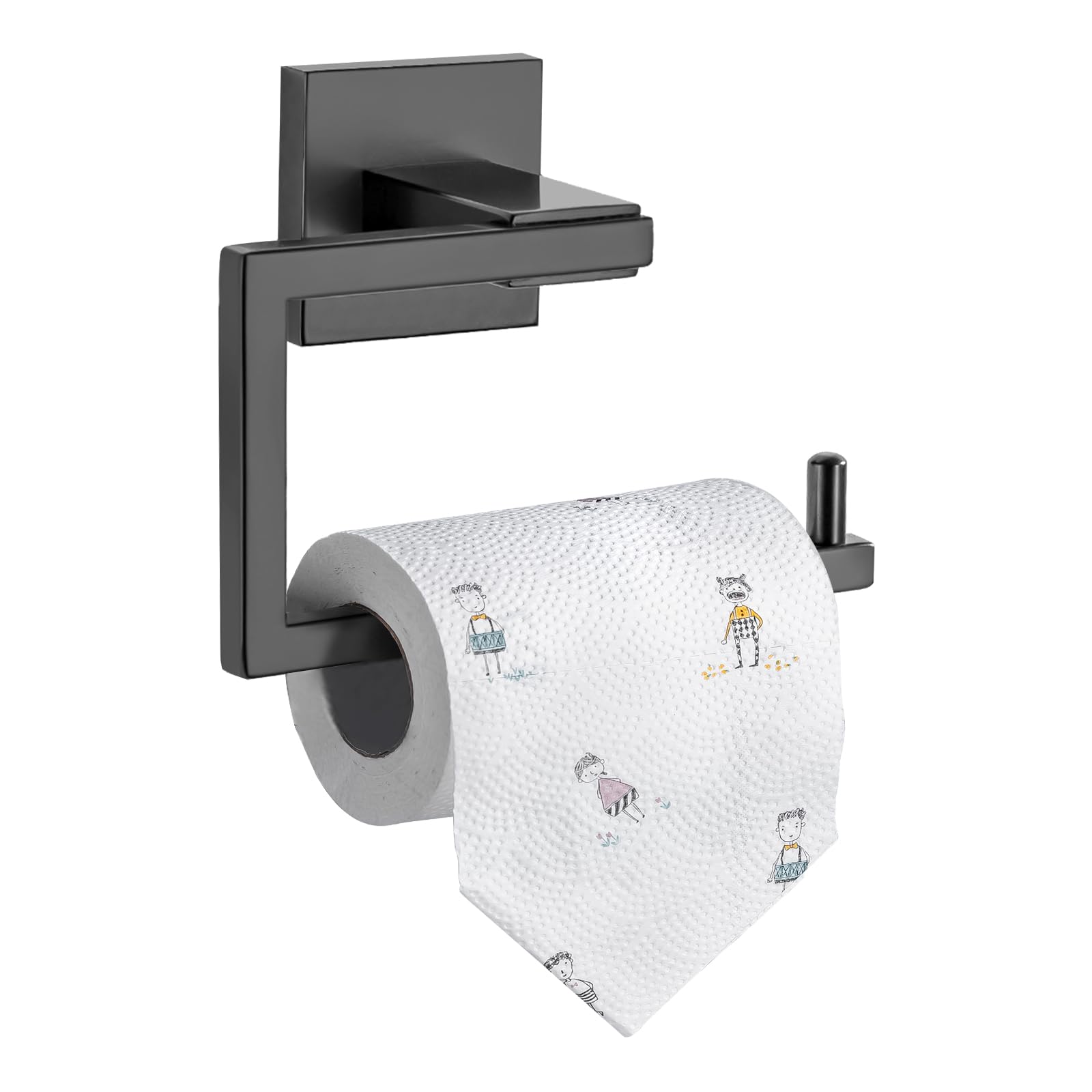 YACVCL Matte Black Toilet Paper Holder, Bathroom Toilet Roll Holder, Stainless Steel Modern Square Tissue Roll Holders Wall Mounted for Bathroom Kitchen Washroom