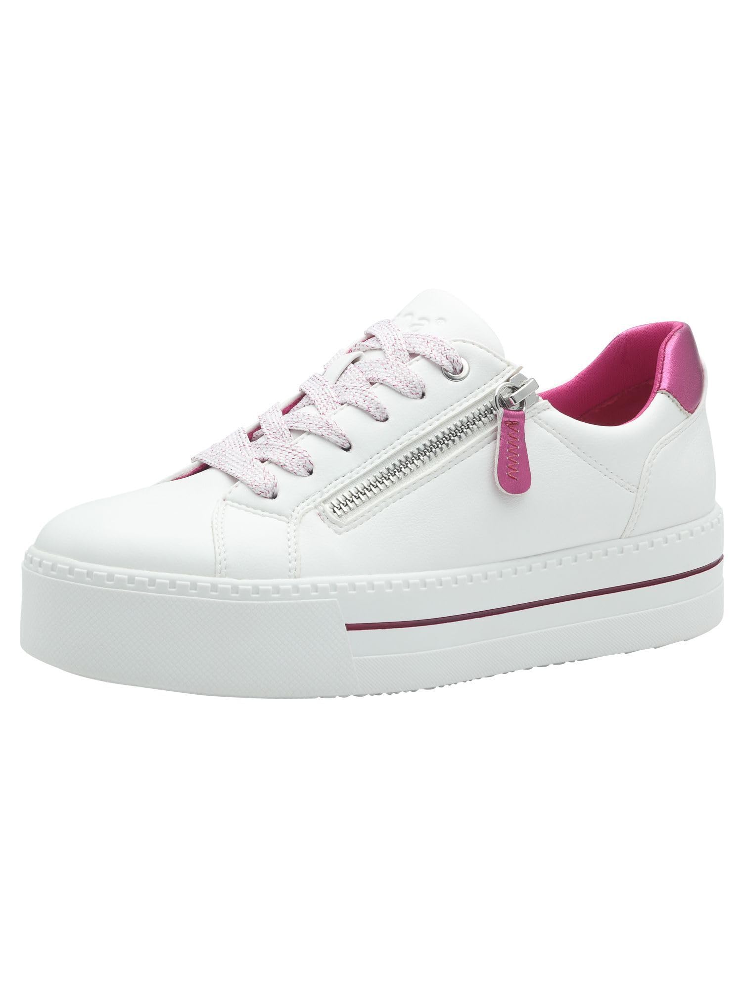 Jana Women’s Platform Sneakers with Zip Vegan, White/Fuxia, 5 UK