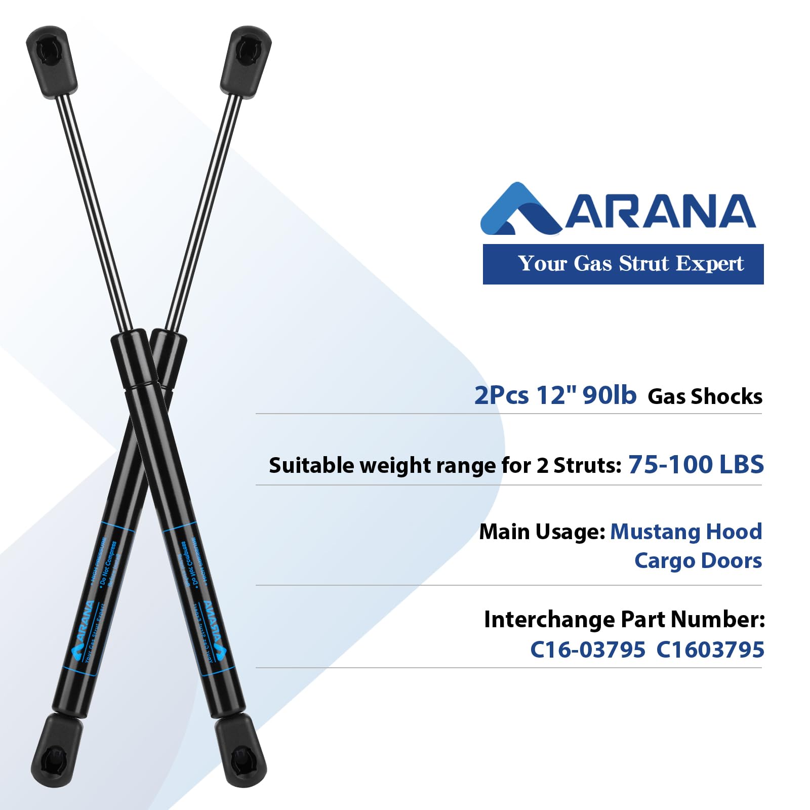 ARANA C1615056 12 Inch 90 Lbs Gas Struts Shocks 4512 Lift Support For Mustang