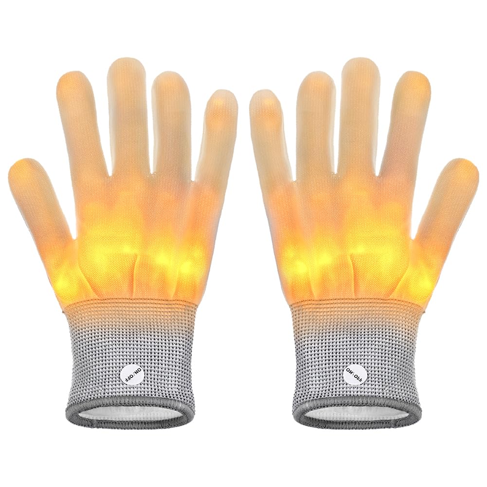 LED Finger Gloves Light Up Gloves Colorful Flashing Finger Lights for Adults Lighting Glove for Stage Creative Glove with 6 Mode Skull Bone Skeleton Mittens for Halloween Christmas Cosplay Costume
