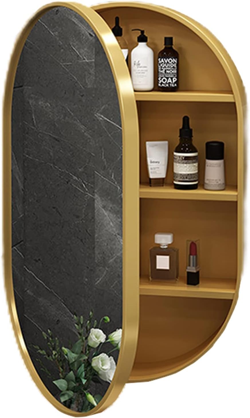 BKSXSOP Bathroom Medicine Cabinet with Light - Vanity Mirrors Oval Mirror Wall Mounted for Demisting & Storage