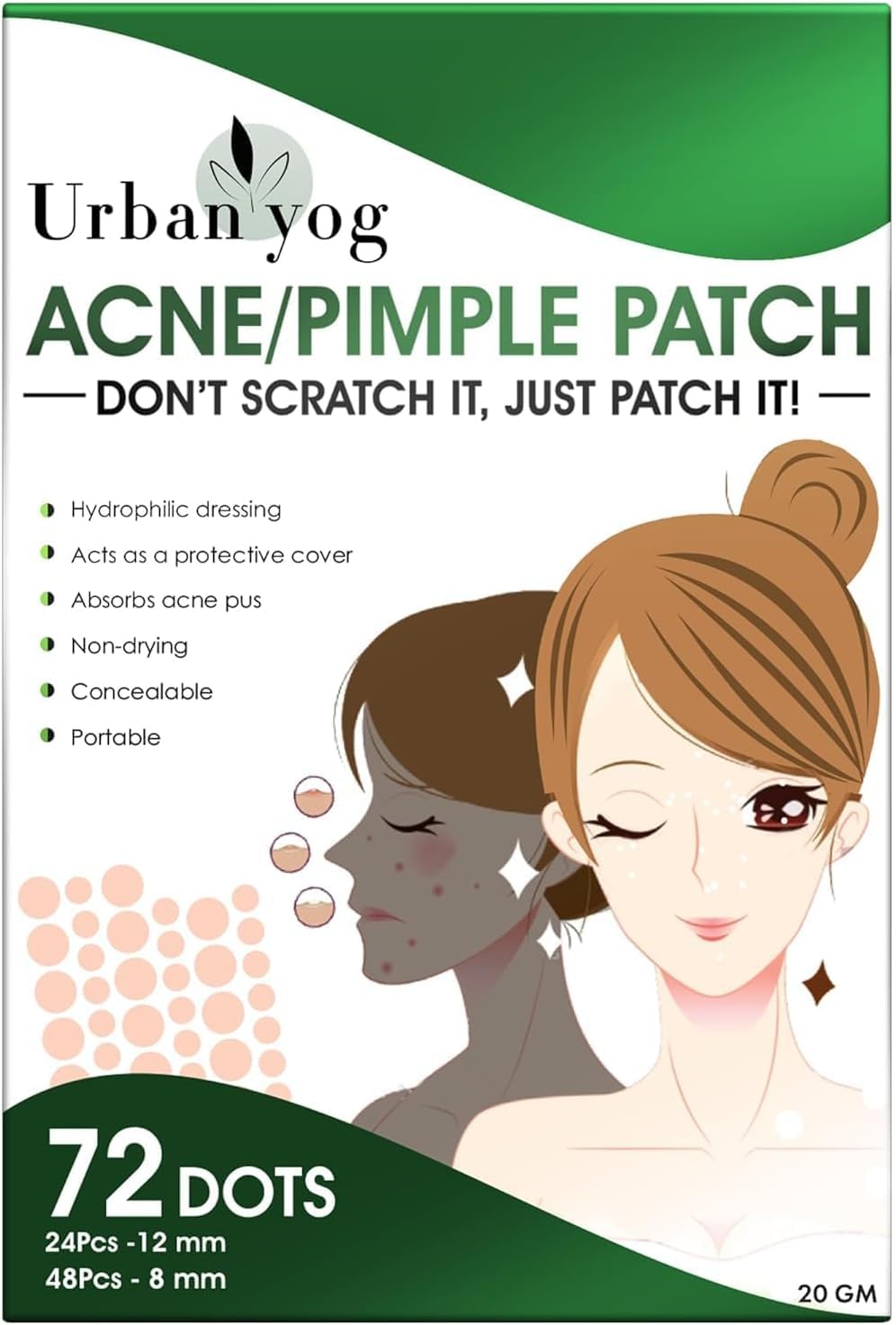 Acne Pimple Patch for Face 72 dots Waterproof Patches for Active Acne Absorbs Pimple Overnight and Reduces Excess