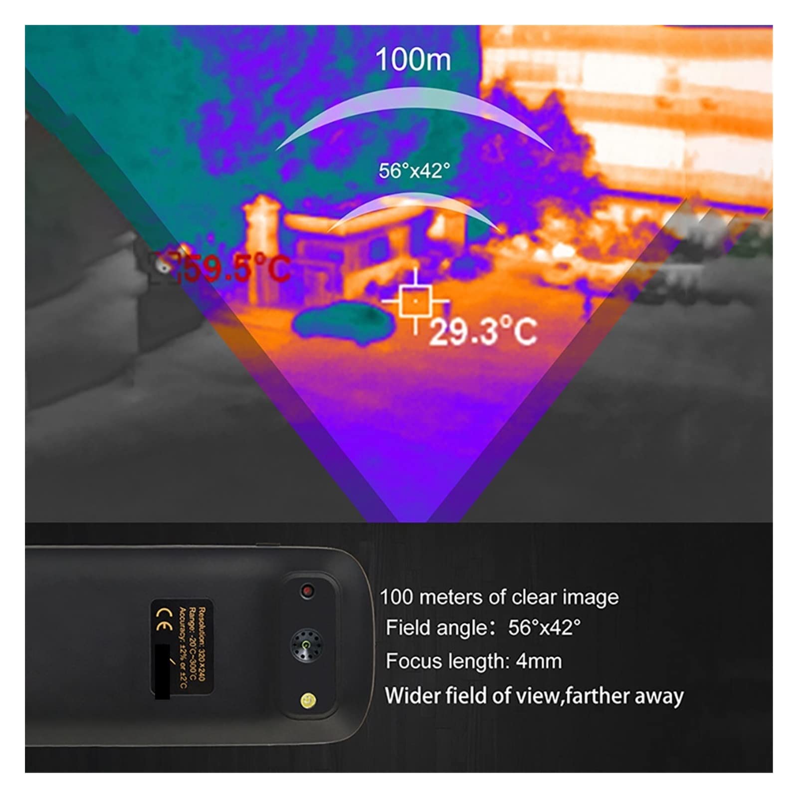 Kamera termowizyjna Telefon komórkowy Kamera termowizyjna na podczerwień IR Cyfrowy wyświetlacz Detektor 76800 pikseli z rozdzielczością 320 X 240 IR Wysoka rozdzielczość, dokładny pomiar