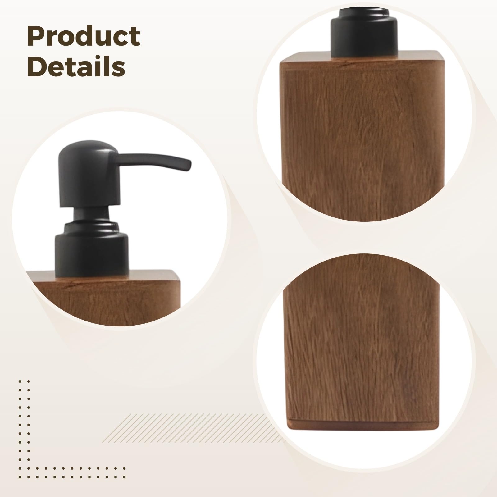 Seifenspender aus Holz, 400 ml nachfüllbarer Handseifenspender für Bad und Küche, quadratischer Behälter aus Walnussholz mit Edelstahlpumpe, auch für Lotion, 7,4 x 19 cm, Braun